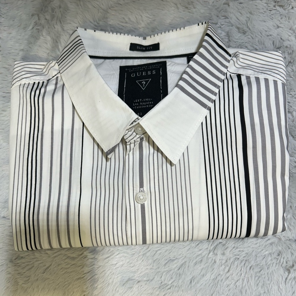 GUESS Men's Monochrome Striped Button Down Shirt